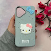قاب گوشی iPhone 16 آیفون لدرکیس عروسکی فانتزی سیلیکونی برجسته طرح چرمی کیتی Kitty آبی کد 116484