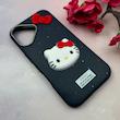 قاب گوشی iPhone 16 آیفون لدرکیس عروسکی فانتزی سیلیکونی برجسته طرح چرمی کیتی Kitty سرمه ای کد 116485