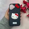 قاب گوشی iPhone 16 آیفون لدرکیس عروسکی فانتزی سیلیکونی برجسته طرح چرمی کیتی Kitty سرمه ای کد 116485