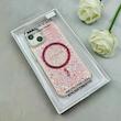 قاب گوشی iPhone 13 - iPhone 14 آیفون اورجینال Fashion Case مگ سیف دار رزینی لنز کرومی شاین صورتی کد 118842