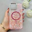 قاب گوشی iPhone 16 Pro Max آیفون اورجینال Fashion Case مگ سیف دار رزینی لنز کرومی شاین صورتی کد 118856