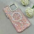 قاب گوشی iPhone 16 Pro Max آیفون اورجینال Fashion Case مگ سیف دار رزینی لنز کرومی شاین صورتی کد 118856