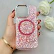 قاب گوشی iPhone 16 Pro آیفون اورجینال Fashion Case مگ سیف دار رزینی لنز کرومی شاین صورتی کد 118859