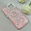 قاب گوشی iPhone 15 آیفون اورجینال Fashion Case مگ سیف دار رزینی لنز کرومی شاین صورتی کد 118868