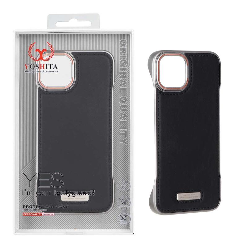 قاب گوشی iPhone 13 - 14 آیفون اورجینال یوشیتا YOSHITA چرمی دوخت دار مشکی کد 96553