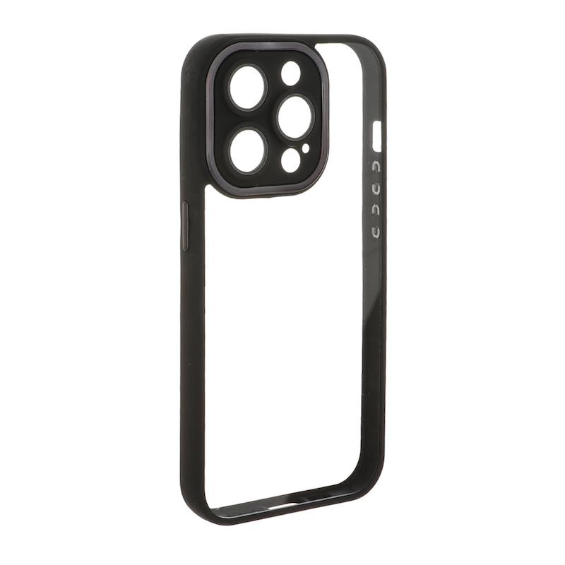 قاب گوشی iPhone 15 Pro آیفون متال کیس Metal پشت طلق شفاف شیشه ای محافظ لنزدار مشکی کد 96565