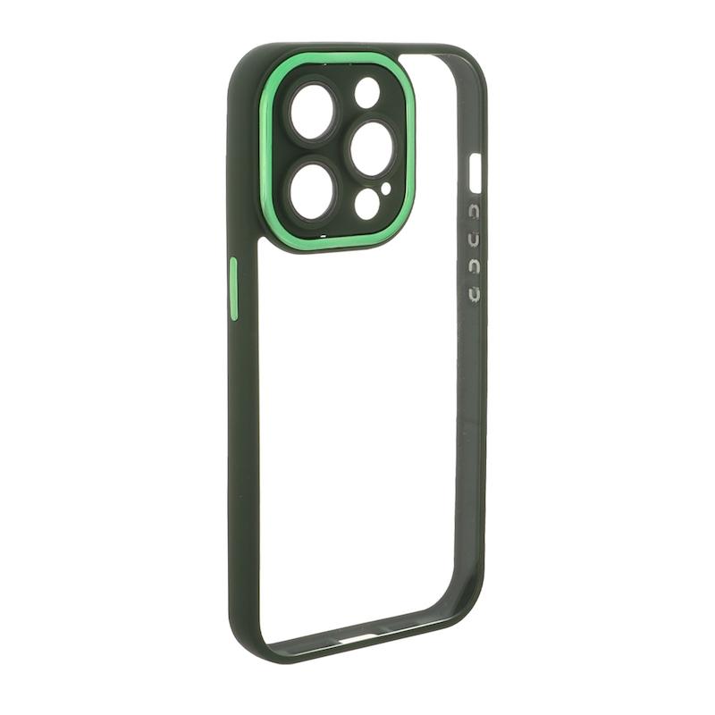 قاب گوشی iPhone 15 Pro آیفون متال کیس Metal پشت طلق شفاف شیشه ای محافظ لنزدار سبز کد 96567
