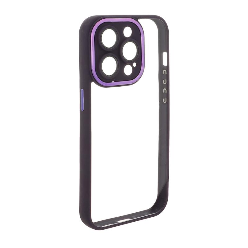 قاب گوشی iPhone 15 Pro آیفون متال کیس Metal پشت طلق شفاف شیشه ای محافظ لنزدار بنفش کد 96568