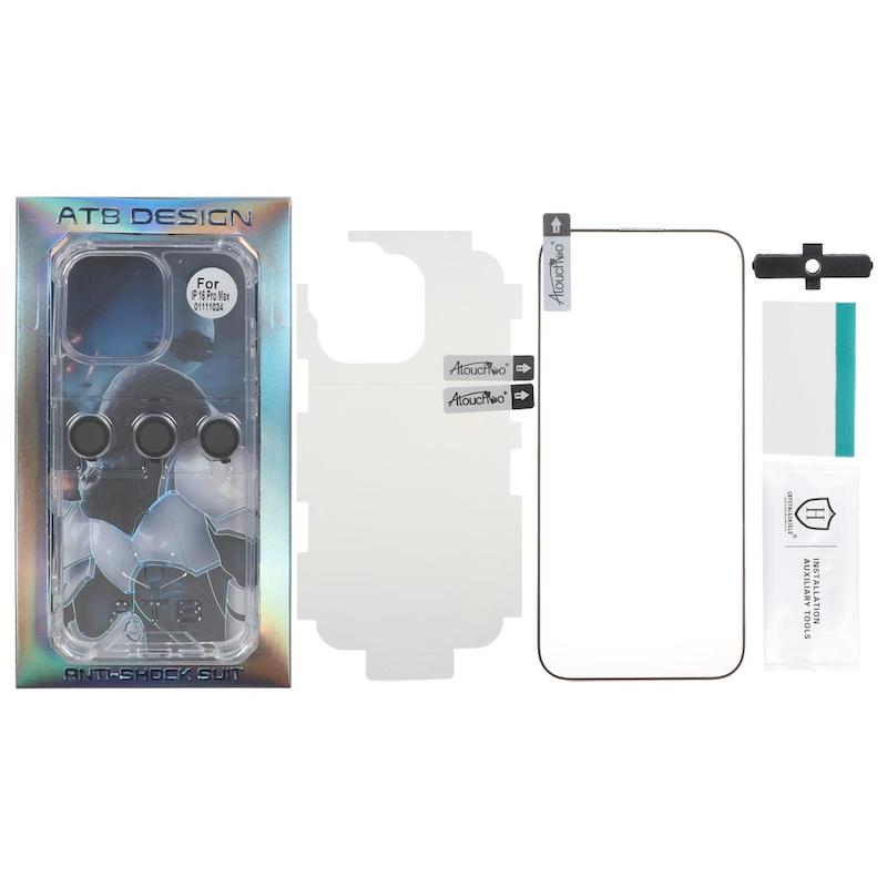 قاب گوشی iPhone 16 Pro Max آیفون ATB شفاف ایربگ دار با ست محافظ لنز رینگی و گلس کد 96576