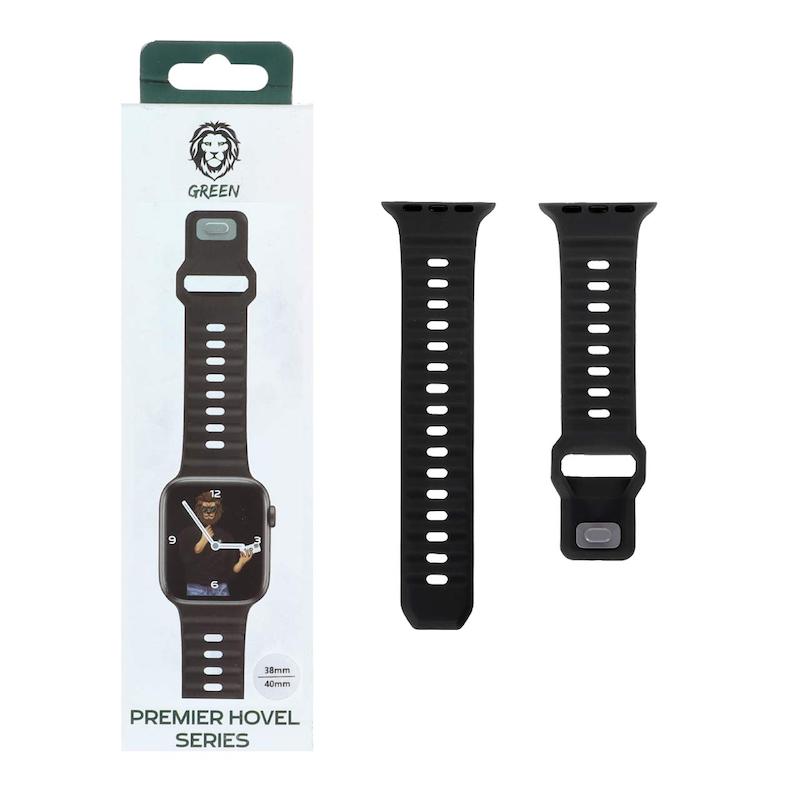 بند اپل واچ سایز 38 - 40 - 41 میلیمتری اورجینال Green Lion سیلیکونی Premier Hovel مشکی کد 96839