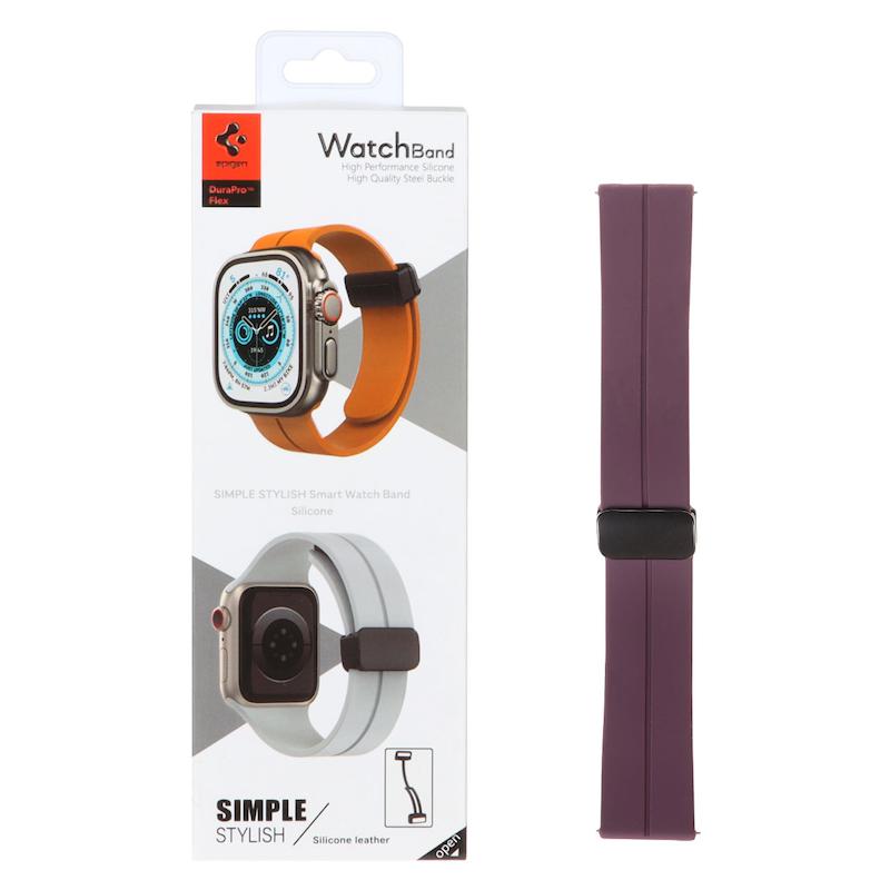 بند ساعت اپل واچ سایز 38 - 40 - 41 میلیمتری اورجینال Spigen سیلیکونی مگنتی SIMPLE بنفش تیره کد 96846
