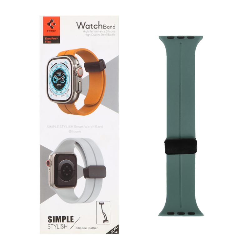 بند ساعت اپل واچ سایز 38 - 40 - 41 میلیمتری اورجینال Spigen سیلیکونی مگنتی SIMPLE سبز ارتشی کد 96848