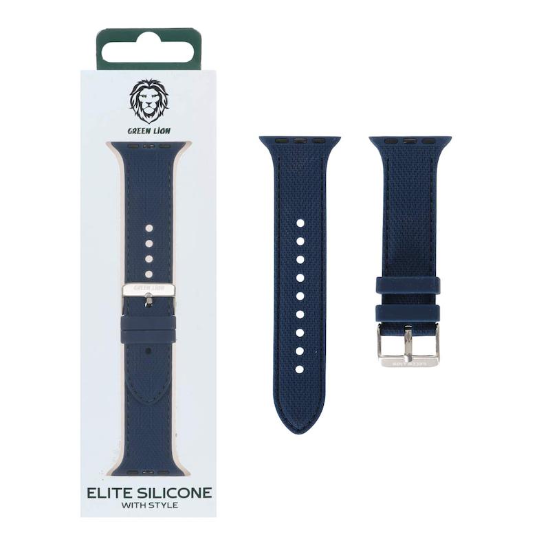 بند اپل واچ سایز 38 - 40 - 41 میلیمتری Green Lion سیلیکونی دور دوخت Elite Silicone سرمه ای کد 96881