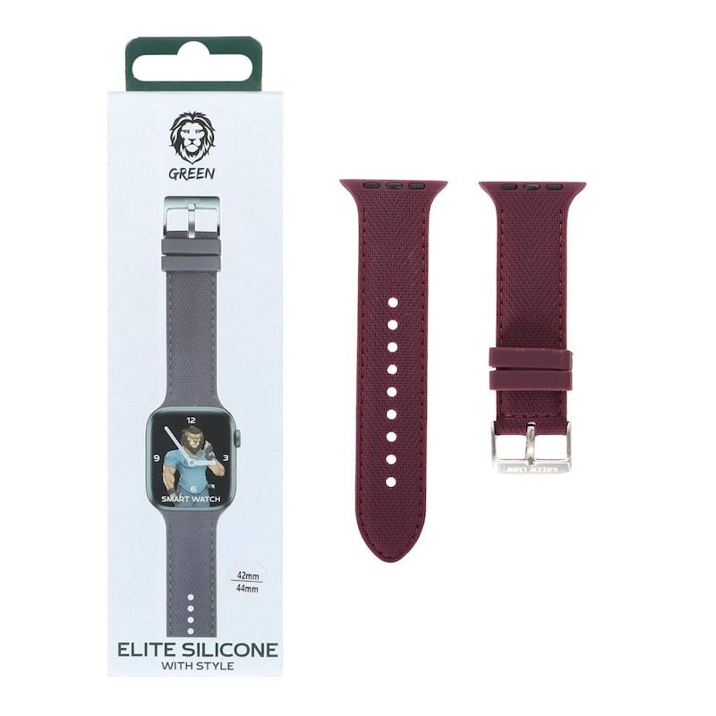 بند اپل واچ سایز 42 - 44 - 45 - 46 - 49 میلیمتری Green Lion سیلیکونی دور دوخت Elite Silicone بادمجانی کد 96882