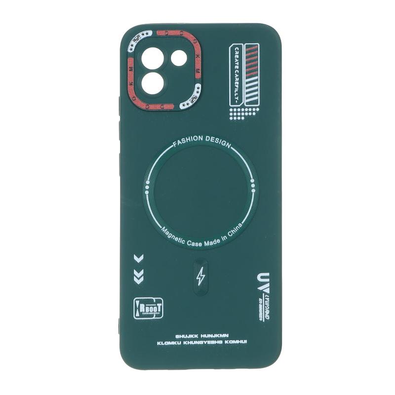 قاب گوشی Galaxy A03 2022 سامسونگ سیلیکونی Fashion Design طرح Magsafe مگ سیف Sport محافظ لنزدار سبز تیره کد 96927