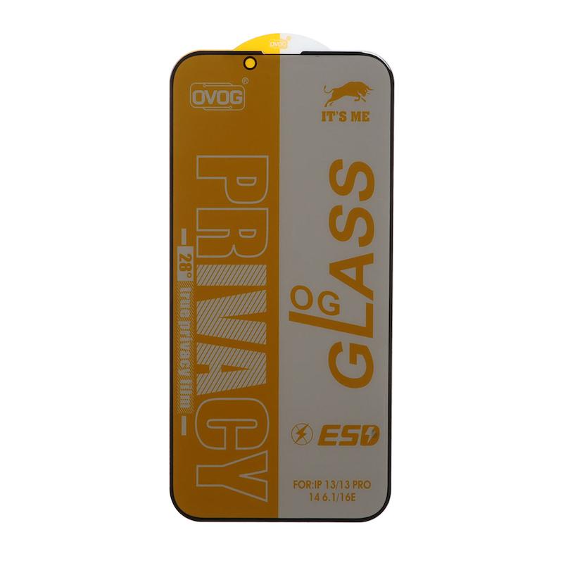 گلس گوشی iPhone 13 - 14 - 13 Pro - 16E آیفون شیشه ای OG GLASS OVOG مدل پرایوسی Privacy سری ESD اورجینال مشکی کد 97002
