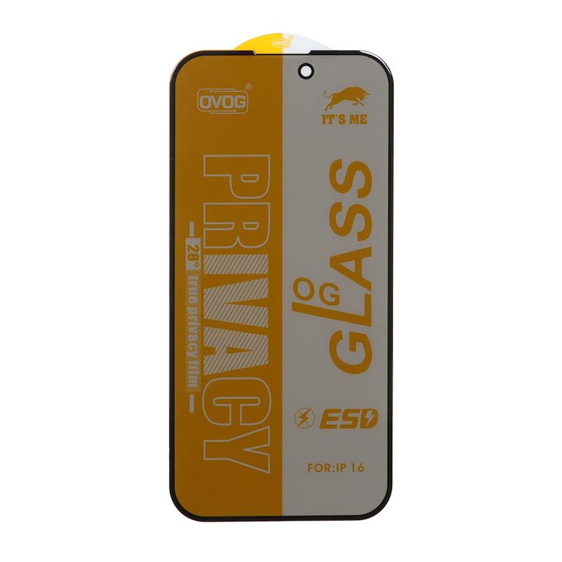 گلس گوشی iPhone 16 آیفون شیشه ای OG GLASS OVOG مدل پرایوسی Privacy سری ESD اورجینال مشکی کد 97011