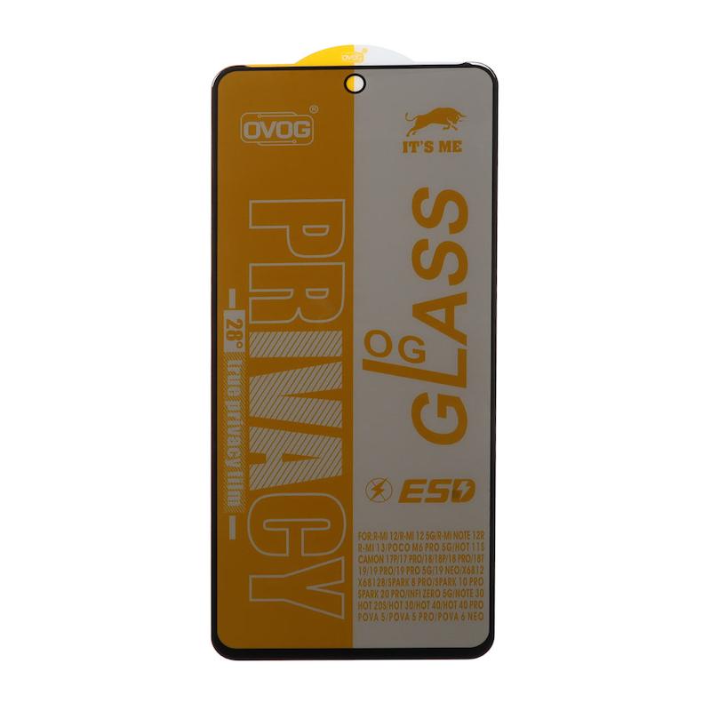 گلس گوشی Xiaomi Redmi 12 / Redmi 13 4G / Redmi 13 5G / Poco M6 4G / Poco M6 Pro 5G / Redmi 13X شیائومی شیشه ای OG GLASS OVOG مدل پرایوسی Privacy سری ESD اورجینال کد 97027