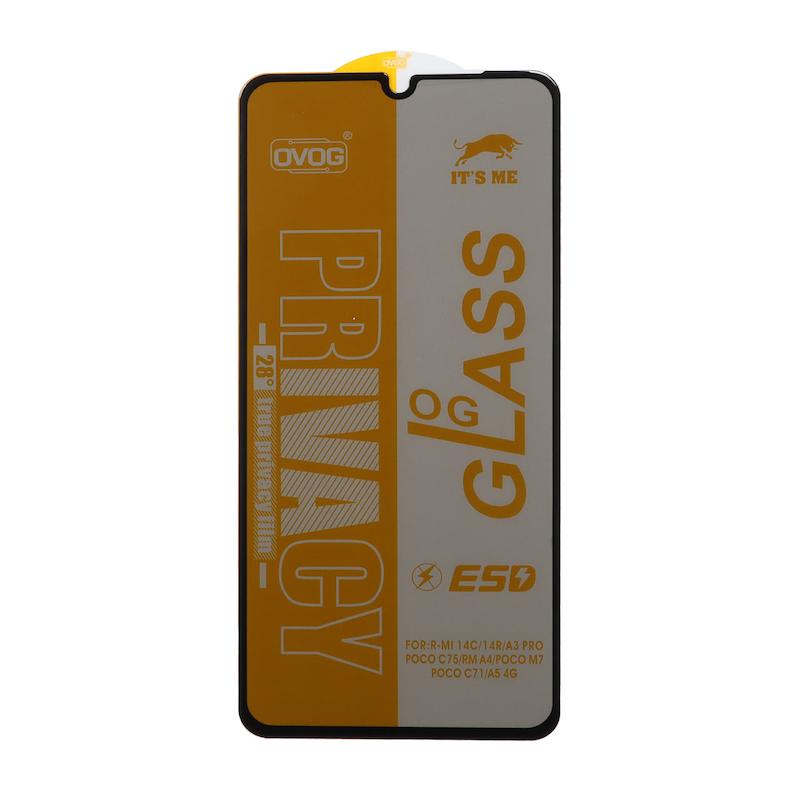 گلس گوشی Redmi 14C / Poco C75 / Redmi A4 / Redmi A5 / Redmi C71 / Redmi A3 Pro شیائومی شیشه ای OG GLASS OVOG مدل پرایوسی Privacy سری ESD اورجینال کد 97028