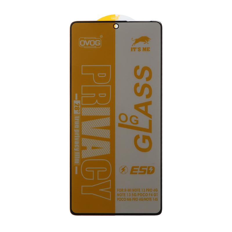 گلس گوشی Redmi Note 13 Pro 4G - Redmi Note 13 5G - Poco F4 GT - Poco M6 Pro 4G - Redmi Note 14S شیائومی شیشه ای OG GLASS OVOG مدل پرایوسی Privacy سری ESD اورجینال کد 97039