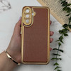قاب گوشی Galaxy A56 سامسونگ طرح ژله ای مای کیس گلد لاین دور طلایی طرح دوخت محافظ لنز دار قهوه ای کد E21-97108