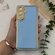 قاب گوشی Galaxy A56 سامسونگ طرح ژله ای مای کیس گلد لاین دور طلایی طرح دوخت محافظ لنز دار آبی روشن کد 97109