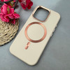 قاب گوشی iPhone 16 Pro آیفون اورجینال Leather Case لدر کیس Q Series مگ سیف دار کرم کد 97138