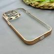 قاب گوشی iPhone 14 Pro آیفون طرح الکتروپلیتینگ ژله ای شفاف محافظ لنز دار طلایی کد 97475