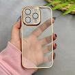 قاب گوشی iPhone 14 Pro آیفون طرح الکتروپلیتینگ ژله ای شفاف محافظ لنز دار طلایی کد 97475