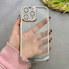 قاب گوشی iPhone 14 Pro Max آیفون طرح الکتروپلیتینگ ژله ای شفاف محافظ لنز دار نقره ای کد 97477