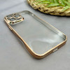قاب گوشی iPhone 14 Pro Max آیفون طرح الکتروپلیتینگ ژله ای شفاف محافظ لنز دار طلایی کد 97478