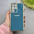 قاب گوشی Galaxy S21 Ultra سامسونگ طرح ژله ای مای کیس گلد لاین دور طلایی محافظ لنز دار آبی مازراتی کد 97546