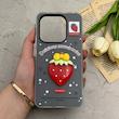 قاب گوشی Redmi Note 14 4G شیائومی دوتیکه مات پاستیلی عروسکی برجسته توت فرنگی کیوت طوسی کد 123708