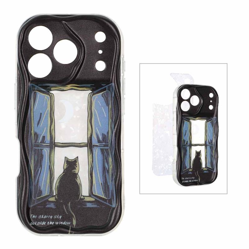 قاب گوشی iPhone 17 Pro آیفون ماربل لاکچری بالشتی ژله ای محافظ لنزدار طرح گربه کیوت کد 97629