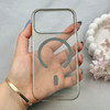 قاب گوشی iPhone 17 Pro آیفون فول طلقی مگ سیف دار شفاف کریستالی اورجینال AVA شیشه ای طوسی کد 121021