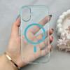 قاب گوشی iPhone 17 آیفون فول طلقی مگ سیف دار شفاف کریستالی اورجینال AVA شیشه ای آبی کد 121026