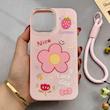 قاب گوشی iPhone 13 Pro Max آیفون اکلیلی شاین Flower سخت بنددار کنفی گل صورتی کد 125466