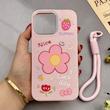 قاب گوشی iPhone 15 Pro Max آیفون اکلیلی شاین Flower سخت بنددار کنفی گل صورتی کد 125470