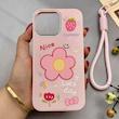 قاب گوشی iPhone 16 Pro Max آیفون اکلیلی شاین Flower سخت بنددار کنفی گل صورتی کد 125473