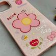 قاب گوشی iPhone 13 - iPhone 14 آیفون اکلیلی شاین Flower سخت بنددار کنفی گل صورتی کد 125482