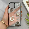 قاب گوشی iPhone 13 - iPhone 14 آیفون شفاف رزینی Luxury برجسته طرح کهکشانی لوکس مشکی کد 125816