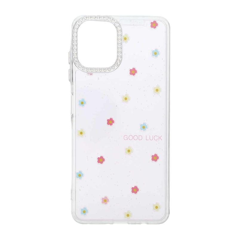 قاب گوشی Galaxy A06 سامسونگ شفاف ژله ای Flower محافظ لنز کروم نگین دار کد 127798