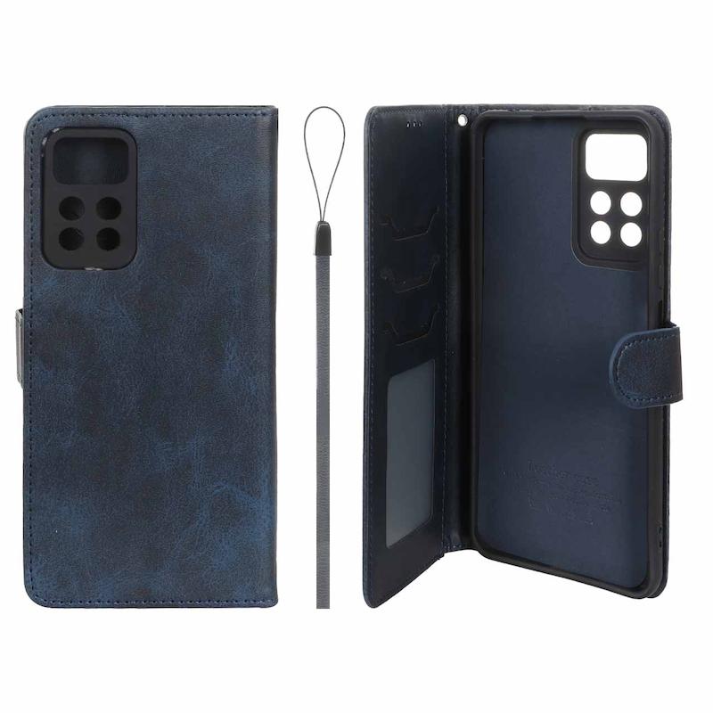 کیف گوشی Redmi Note 11 Pro Plus شیائومی مگنتی چرم کتابی طرح دوخت محافظ لنزدار بنددار سرمه ای کد 127858
