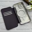 کیف گوشی iPhone 14 آیفون الکترو استاتیک Wallet Case مگ سیف دار Magsafe اورجینال محافظ لنز دار گلسی بنفش کد 126417