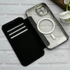 کیف گوشی iPhone 14 آیفون الکترو استاتیک Wallet Case مگ سیف دار Magsafe اورجینال محافظ لنز دار گلسی مشکی کد 126418