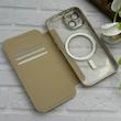 کیف گوشی iPhone 14 آیفون الکترو استاتیک Wallet Case مگ سیف دار Magsafe اورجینال محافظ لنز دار گلسی طلایی کد 126419