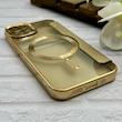 کیف گوشی iPhone 14 آیفون الکترو استاتیک Wallet Case مگ سیف دار Magsafe اورجینال محافظ لنز دار گلسی طلایی کد 126419