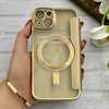 کیف گوشی iPhone 14 آیفون الکترو استاتیک Wallet Case مگ سیف دار Magsafe اورجینال محافظ لنز دار گلسی طلایی کد 126419