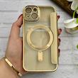 کیف گوشی iPhone 14 آیفون الکترو استاتیک Wallet Case مگ سیف دار Magsafe اورجینال محافظ لنز دار گلسی طلایی کد 126419