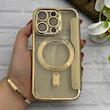 کیف گوشی iPhone 14 Pro آیفون الکترو استاتیک Wallet Case مگ سیف دار Magsafe اورجینال محافظ لنز دار گلسی طلایی کد 126420